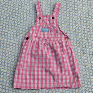 OshKosh B'Gosh Vintage Pink Blue Plaid Gingham Jumper Dress Girls Vestback USA 6